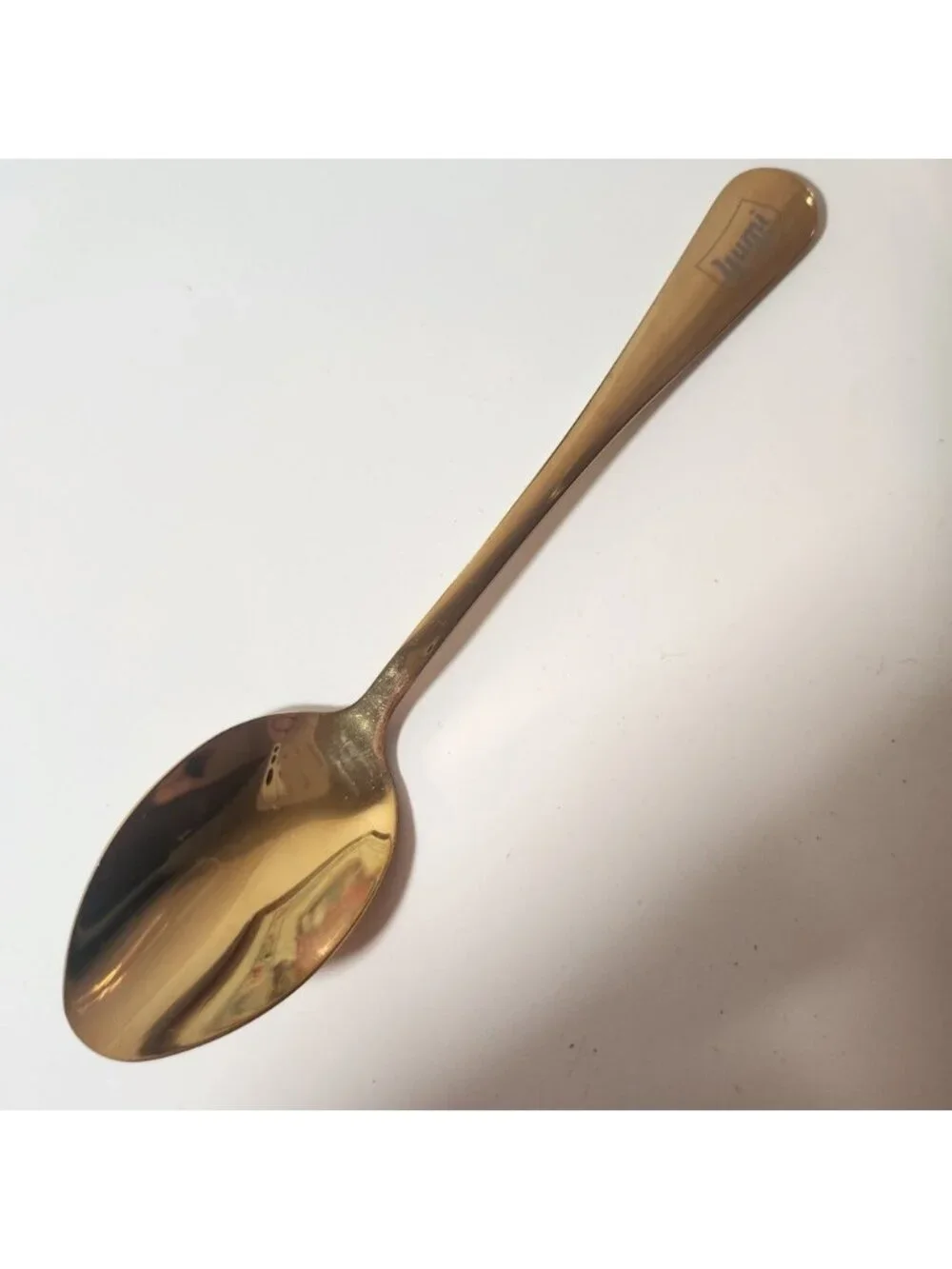 Yumi Gold Tone Metal Dessert Coffee Spoon Engraved Logo‎ 6 Inch Flatware